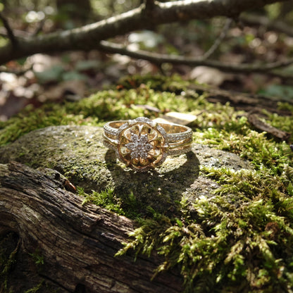 14k Floral Motif Diamond Ring in Yellow Gold